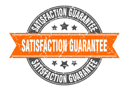 satisfaction guarantee round stamp with orange ribbon. satisfaction guaranteeのイラスト素材