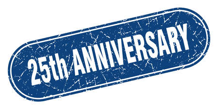 25th anniversary sign. 25th anniversary grunge blue stamp. Labelのイラスト素材