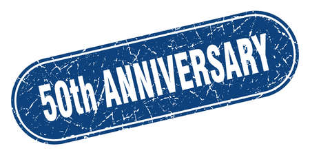 50th anniversary sign. 50th anniversary grunge blue stamp. Labelのイラスト素材