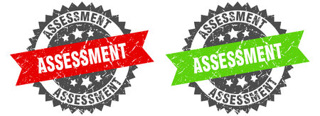 assessment grunge stamp set. assessment band signのイラスト素材