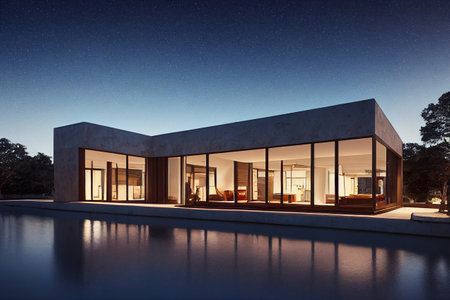 Luxury modern house, 3d illustration, real estate, cozy villaの写真素材