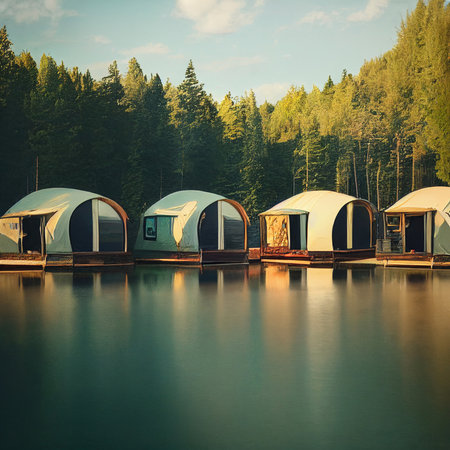 glamping in the beautiful countryside. luxury glamping. glamorous campingの写真素材