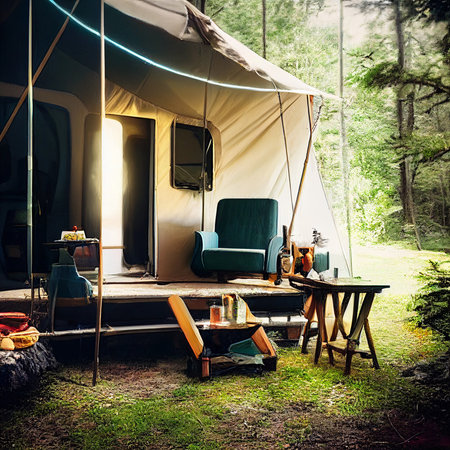 glamping in the beautiful countryside. luxury glamping. glamorous campingの写真素材