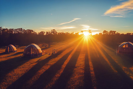 glamping in the beautiful countryside. luxury glamping. glamorous campingの写真素材