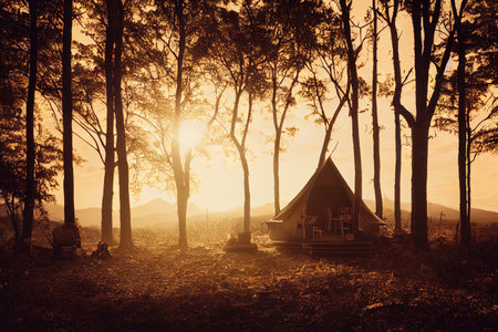 glamping in the beautiful countryside. luxury glamping. glamorous campingの写真素材