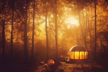 glamping in the beautiful countryside. luxury glamping. glamorous campingの写真素材