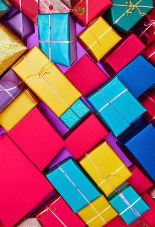 beautiful Christmas gift boxes on the floor. Christmas giftの写真素材