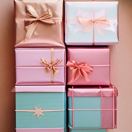 beautiful Christmas gift boxes on the floor. Christmas gift