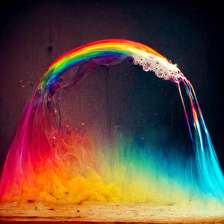 Colourful splashing water. Abstract rainbow coloured background. Rainbow splashの写真素材