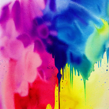Colourful splashes. Abstract rainbow coloured watercolor background. Watercolor rainbow splashの写真素材