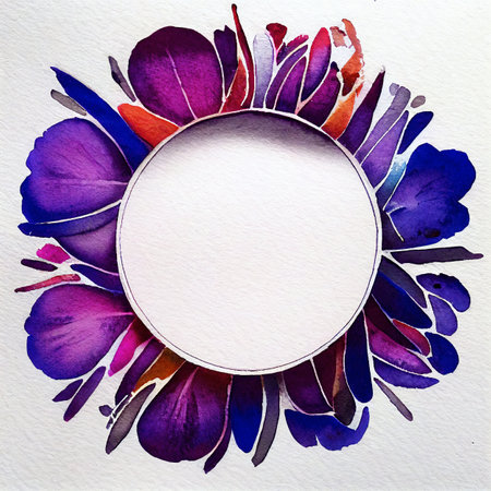 watercolor floral circle.  ring of flowers. round flower frameの写真素材