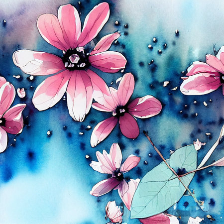 forget me not. small flowers on blue background. watercolor floral backgroundの写真素材