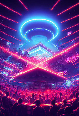 Disco. Nightclub. Big party. A huge crowded disco party in a nightclubの写真素材