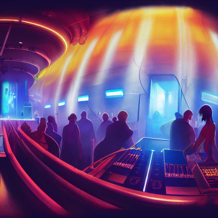 Disco. Nightclub. Big party. A huge crowded disco party in a nightclub