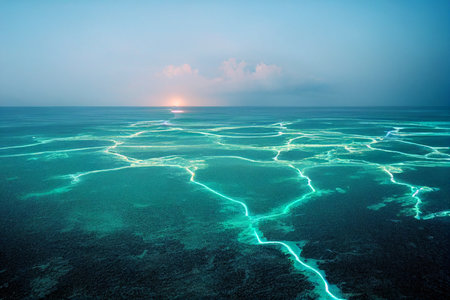 Bio luminescent ocean. Bioluminescent plankton in the sea. Bioluminescenceの写真素材