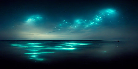 Bio luminescent ocean. Bioluminescent plankton in the sea. Bioluminescenceの写真素材