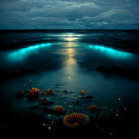 Bio luminescent ocean. Bioluminescent plankton in the sea. Bioluminescenceの写真素材