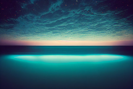 Bio luminescent ocean. Bioluminescent plankton in the sea. Bioluminescenceの写真素材