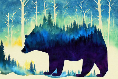 Bear double exposure background. Abstract bear backgroundの写真素材