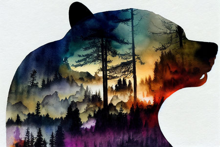 Bear double exposure background. Abstract bear backgroundの写真素材
