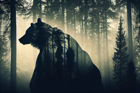 Bear double exposure background. Abstract bear backgroundの写真素材