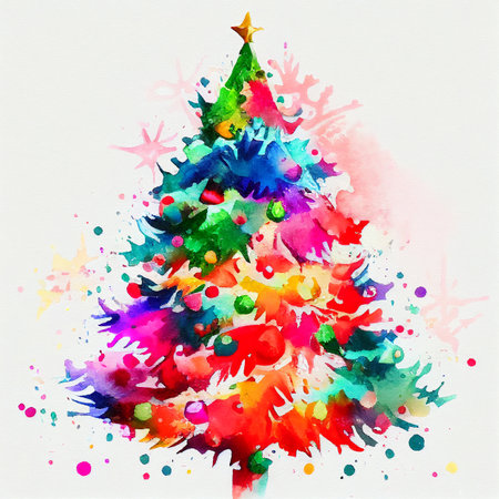 Watercolor painting of a christmas tree. Christmas treeの写真素材