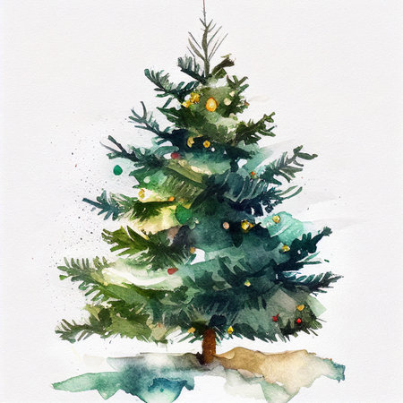 Watercolor painting of a christmas tree. Christmas treeの写真素材