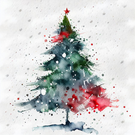 Watercolor painting of a christmas tree. Christmas treeの写真素材