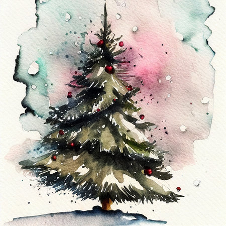 Watercolor painting of a christmas tree. Christmas treeの写真素材