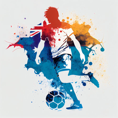 Australian national football player. Australia soccer team. Australian soccer poster. Abstract Australia football backgroundの写真素材