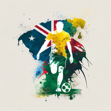 Australian national football player. Australia soccer team. Australian soccer poster. Abstract Australia football backgroundの写真素材