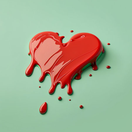 Valentine's day wallpaper. Heart made of paint on a green background. Heart. Love posterの写真素材
