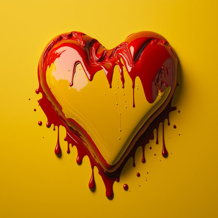 Valentine's day wallpaper. Heart made of paint on a yellow background. Heart. Love posterの写真素材