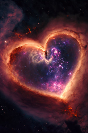 Heart galaxy. Heart shaped nebula. Astrological symbol of loveの写真素材