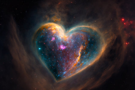 Heart galaxy. Heart shaped nebula. Astrological symbol of love