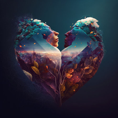 Double exposure heart. love poster. valentines day background. Heartの素材