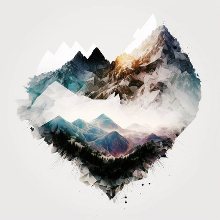 Double exposure heart. love for mountains poster. valentines day background. Heartの素材