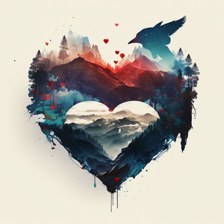 Double exposure heart. love poster. valentines day background. Heartの素材