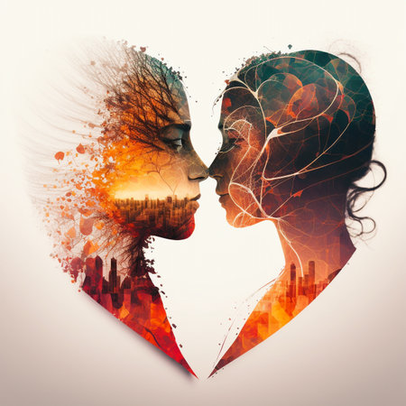 Double exposure heart. love poster. valentines day background. Heartの素材