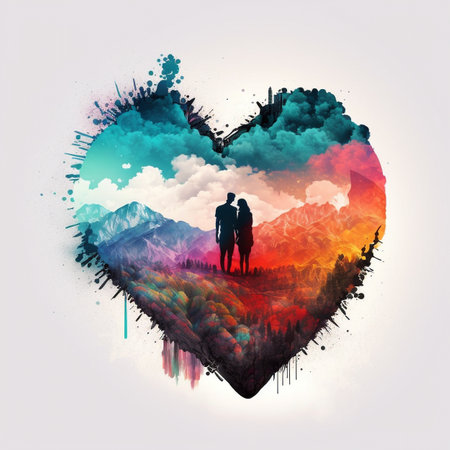 Double exposure heart. love poster. valentines day background. Heartの素材