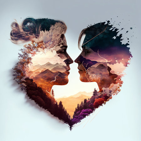 Double exposure heart. love poster. valentines day background. Heartの素材