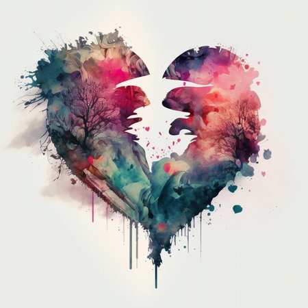 Watercolor double exposure heart. love poster. valentines day background. Heartの素材