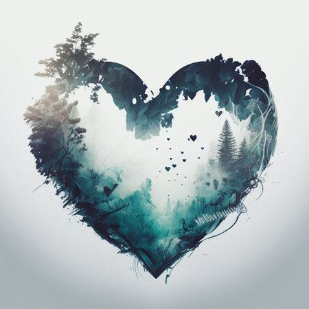 Double exposure heart. love for nature poster. valentines day background. Heartの素材