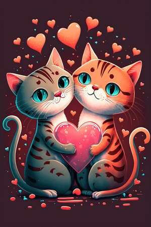 Cat couple hugging, cuddling and kissing. Valentines day card. Valentine poster. ai generated. Love background. Cat loveの写真素材