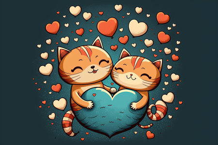 Cat couple hugging, cuddling and kissing. Valentines day card. Valentine poster. ai generated. Love background. Cat loveの写真素材