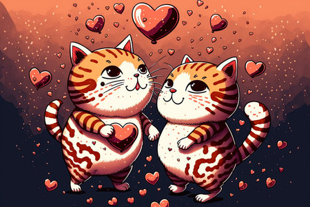 Cat couple hugging, cuddling and kissing. Valentines day card. Valentine poster. ai generated. Love background. Cat loveの写真素材