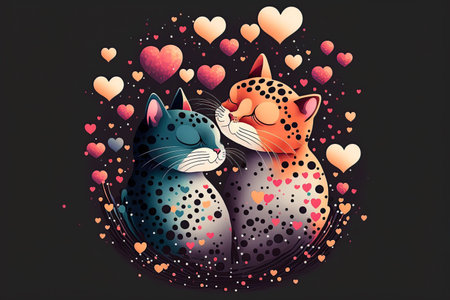 Cat couple hugging, cuddling and kissing. Valentines day card. Valentine poster. ai generated. Love background. Cat loveの写真素材