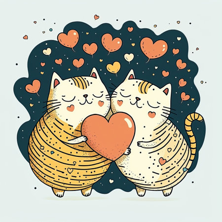 Cat couple hugging, cuddling and kissing. Valentines day card. Valentine poster. ai generated. Love background. Cat loveの写真素材