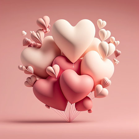 Heart shaped balloons. Heart balloon on pink background. Valentines day background. Symbol of love. Love background. Valentines day illustration.の写真素材