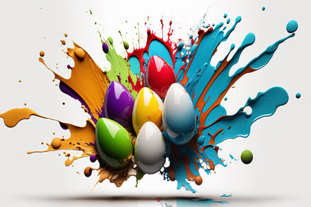 Easter egg paint splash. Easter egg colorful explosionの写真素材